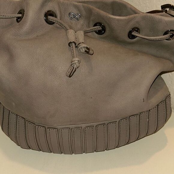 Anya Hindmarch Taupe Brown Leather Bucket Bag Tassel Fringe Purse Boho Western - Picture 3 of 15